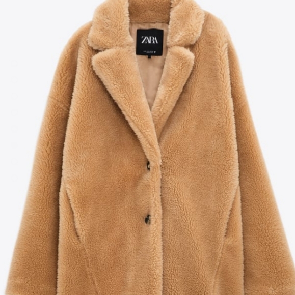 ZARA beige fleece coat size Medium - Picture 3 of 16